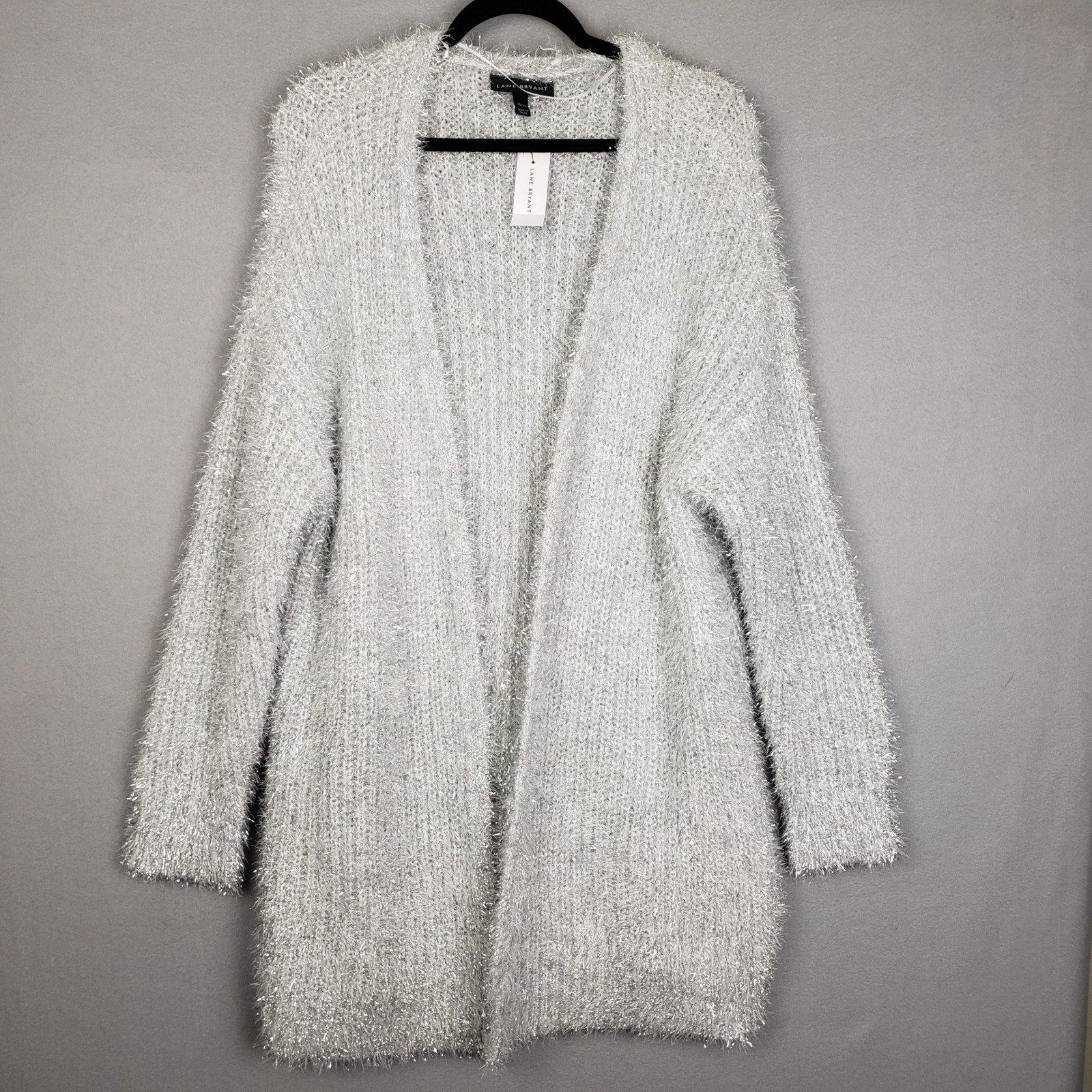 Lane Bryant Size 18/20 Open Front Long Cardigan Fuzzy Gray Silver Winter Nwt